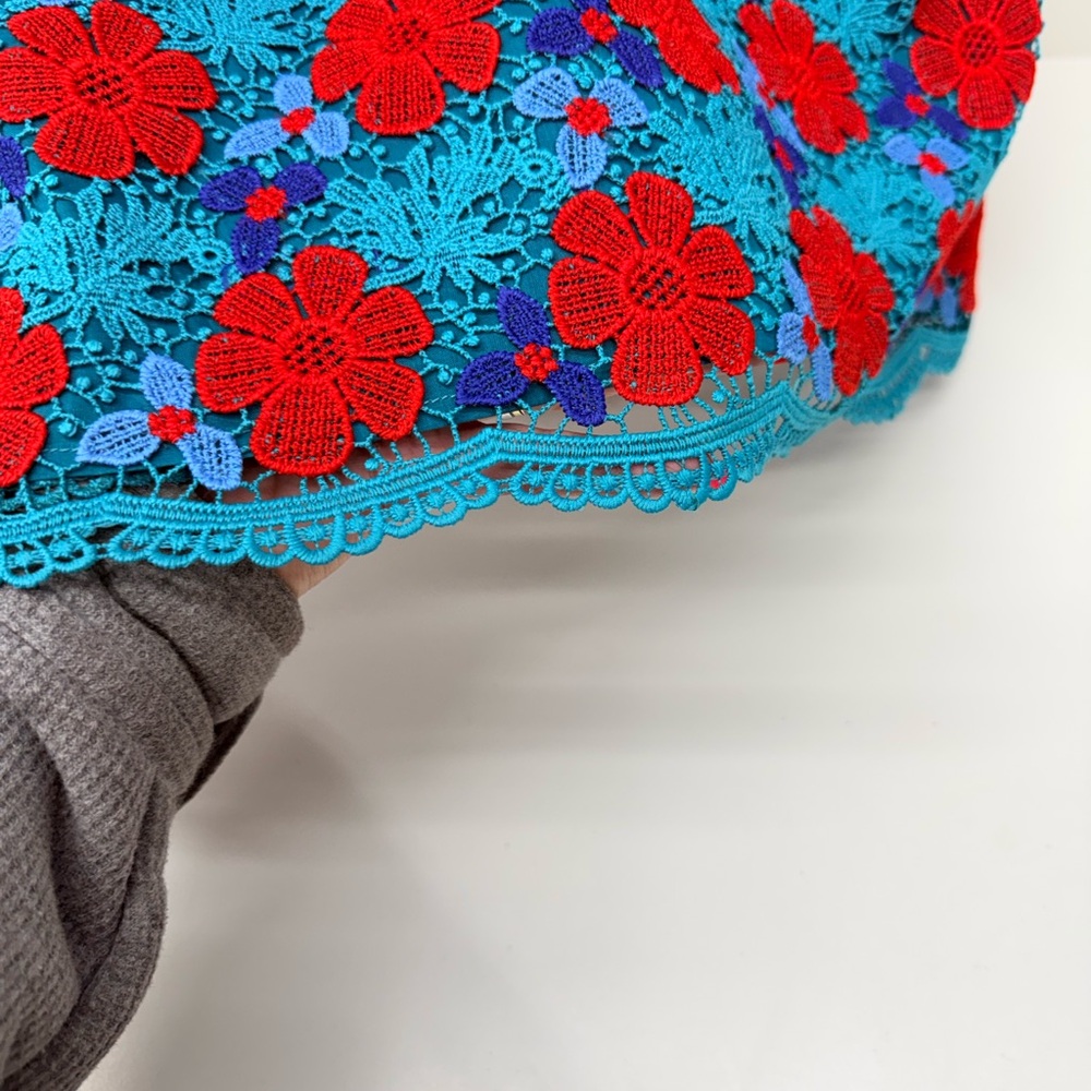 Draper James Size 10 Floral Lace Dress Party Cocktail Sleeveless Red Blue Teal - Picture 3 of 11